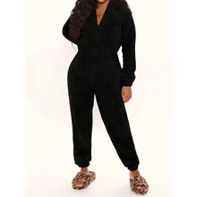 Load image into Gallery viewer, Fuzzy Hooded Pajama Jumpsuit For Music Festival, Long Sleeve Zipper Lingerie & Sleepwear