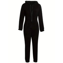 Load image into Gallery viewer, Fuzzy Hooded Pajama Jumpsuit For Music Festival, Long Sleeve Zipper Lingerie & Sleepwear
