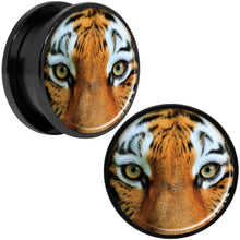 Load image into Gallery viewer, Full Color Tiger Eyes Black Anodized Screw Fit Plug Set 20mm