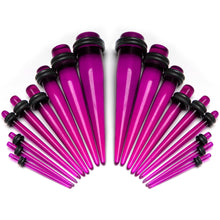 Load image into Gallery viewer, 14 to 00G Fuchsia Acrylic Straight Taper Set 18 Piece Stretching Kit