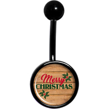 Load image into Gallery viewer, Rustic Wood Merry Christmas Black Belly Ring