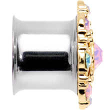 Load image into Gallery viewer, 1/2 Pink Green White Gem Glam Flower Double Flare Tunnel Plug Set