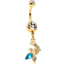 Load image into Gallery viewer, Clear Aqua Gem Gold Tone Abstract Beauty Dangle Belly Ring