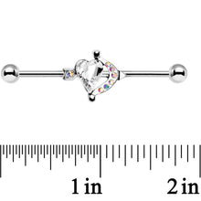 Load image into Gallery viewer, White Aurora Gem Heart and Arrow Calling Cupid Industrial Barbell 38mm