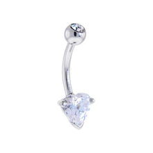 Load image into Gallery viewer, 16G Solid 14K White Gold Crystalline CZ Heart Gem SOLITAIRE Belly Ring