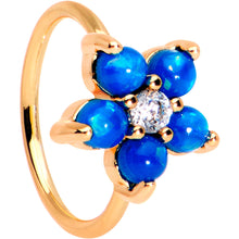 Load image into Gallery viewer, 20G Clear CZ Blue Faux Opal Rose Gold Tone Flower Circular Ring