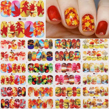 Load image into Gallery viewer, Geometrics Blue Flower Leaves Water Decals Stickers Special Floral Transfer Slider For Nails Decoration Nail Art Stickers Black White Flower Palm Leaf Nail Self-Adhesive Decals Nail Stickers Water Transfer Fresh Nail Decals for Nail Art Butterfly Palm