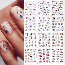 Load image into Gallery viewer, Geometrics Blue Flower Leaves Water Decals Stickers Special Floral Transfer Slider For Nails Decoration Nail Art Stickers Black White Flower Palm Leaf Nail Self-Adhesive Decals Nail Stickers Water Transfer Fresh Nail Decals for Nail Art Butterfly Palm
