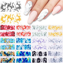 Load image into Gallery viewer, Geometrics Blue Flower Leaves Water Decals Stickers Special Floral Transfer Slider For Nails Decoration Nail Art Stickers Black White Flower Palm Leaf Nail Self-Adhesive Decals Nail Stickers Water Transfer Fresh Nail Decals for Nail Art Butterfly Palm