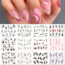 Load image into Gallery viewer, Geometrics Blue Flower Leaves Water Decals Stickers Special Floral Transfer Slider For Nails Decoration Nail Art Stickers Black White Flower Palm Leaf Nail Self-Adhesive Decals Nail Stickers Water Transfer Fresh Nail Decals for Nail Art Butterfly Palm