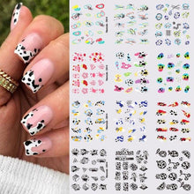 Load image into Gallery viewer, Geometrics Blue Flower Leaves Water Decals Stickers Special Floral Transfer Slider For Nails Decoration Nail Art Stickers Black White Flower Palm Leaf Nail Self-Adhesive Decals Nail Stickers Water Transfer Fresh Nail Decals for Nail Art Butterfly Palm