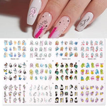 Load image into Gallery viewer, Geometrics Blue Flower Leaves Water Decals Stickers Special Floral Transfer Slider For Nails Decoration Nail Art Stickers Black White Flower Palm Leaf Nail Self-Adhesive Decals Nail Stickers Water Transfer Fresh Nail Decals for Nail Art Butterfly Palm