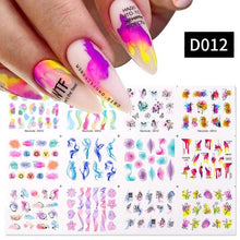 Load image into Gallery viewer, Geometrics Blue Flower Leaves Water Decals Stickers Special Floral Transfer Slider For Nails Decoration Nail Art Stickers Black White Flower Palm Leaf Nail Self-Adhesive Decals Nail Stickers Water Transfer Fresh Nail Decals for Nail Art Butterfly Palm