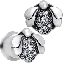 Load image into Gallery viewer, 00G Clear Gem Steel Allow Me Ladybug Double Flare Tunnel Plug Set