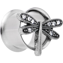Load image into Gallery viewer, 9/16 Clear Gem Steel Hi Sky Dragonfly Double Flare Tunnel Plug Set