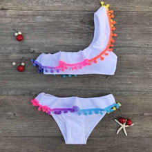 Load image into Gallery viewer, Girls Split Swimsuits Cute Shoulder Swimsuit Toddler Baby Girls 2 Piece Swimsuit Kids Bathing Beach Sun Suit Children Swimwear Bikini Set Girl Swimming Clothes Kids Bathing Suit Beachwear For Summer