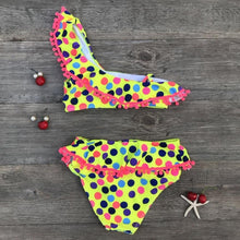 Load image into Gallery viewer, Girls Split Swimsuits Cute Shoulder Swimsuit Toddler Baby Girls 2 Piece Swimsuit Kids Bathing Beach Sun Suit Children Swimwear Bikini Set Girl Swimming Clothes Kids Bathing Suit Beachwear For Summer