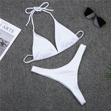 Load image into Gallery viewer, Girls Swimming Suits Bikini Small Cup Women Two Pieces Knitting Thong Bikinis Summer Spaghetti Strap Top And Bottoms Swimsuit Swimwear High Cut Style Beach Bikini Solid Black/White Micro Swim Suits Thong Bikinis