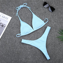 Load image into Gallery viewer, Girls Swimming Suits Bikini Small Cup Women Two Pieces Knitting Thong Bikinis Summer Spaghetti Strap Top And Bottoms Swimsuit Swimwear High Cut Style Beach Bikini Solid Black/White Micro Swim Suits Thong Bikinis