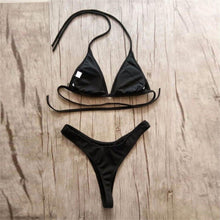 Load image into Gallery viewer, Girls Swimming Suits Bikini Small Cup Women Two Pieces Knitting Thong Bikinis Summer Spaghetti Strap Top And Bottoms Swimsuit Swimwear High Cut Style Beach Bikini Solid Black/White Micro Swim Suits Thong Bikinis