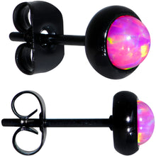 Load image into Gallery viewer, Pink Synthetic Opal Black IP 316L Surgical Steel Stud Earrings