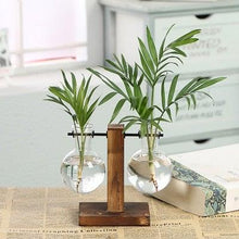 Load image into Gallery viewer, Glass Planter Bulb Vase Transparent Terrarium Hydroponic Vases For Home Garden Office Wedding Decor Wooden Stand Air Planter Bulb Glass Vase Propogation Station for Hydroponics Home Garden Office Decoration