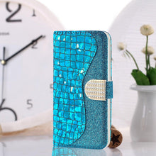 Load image into Gallery viewer, Glitter Leather Case For iPhone 11 12 13 14 Pro XR XS Max Alligator Flip Case Cover For iPhone SE Glitter Matching Texture Horizontal Flip Leather Case with Card Slots & Holder & Wallet Phone Accessories