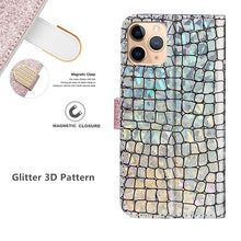 Load image into Gallery viewer, Glitter Leather Case For iPhone 11 12 13 14 Pro XR XS Max Alligator Flip Case Cover For iPhone SE Glitter Matching Texture Horizontal Flip Leather Case with Card Slots & Holder & Wallet Phone Accessories