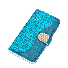 Load image into Gallery viewer, Glitter Leather Case For iPhone 11 12 13 14 Pro XR XS Max Alligator Flip Case Cover For iPhone SE Glitter Matching Texture Horizontal Flip Leather Case with Card Slots & Holder & Wallet Phone Accessories