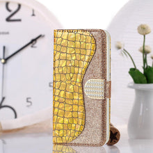 Load image into Gallery viewer, Glitter Leather Case For iPhone 11 12 13 14 Pro XR XS Max Alligator Flip Case Cover For iPhone SE Glitter Matching Texture Horizontal Flip Leather Case with Card Slots & Holder & Wallet Phone Accessories