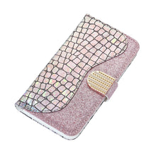 Load image into Gallery viewer, Glitter Leather Case For iPhone 11 12 13 14 Pro XR XS Max Alligator Flip Case Cover For iPhone SE Glitter Matching Texture Horizontal Flip Leather Case with Card Slots & Holder & Wallet Phone Accessories