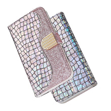 Load image into Gallery viewer, Glitter Leather Case For iPhone 11 12 13 14 Pro XR XS Max Alligator Flip Case Cover For iPhone SE Glitter Matching Texture Horizontal Flip Leather Case with Card Slots & Holder & Wallet Phone Accessories