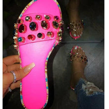 Load image into Gallery viewer, Glitter Slippers Women Summer Sandals Fashion Bling Candy Color Flip Flops Beach Diamond Flat Outdoor Sandals Slip On Sandals Slide Glitter Bling Casual Sandal Flat Open Toe Sparkle Slides