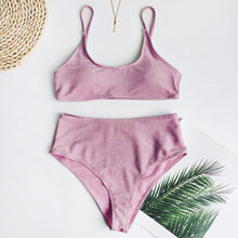 Load image into Gallery viewer, Glitter Sparkling Female Swimsuit High Waist Bikini Women's High Waist Bikinis Party Glitter Scoop Neck Crop Top Swimsuits Two Piece Bathing Suit Women Swimwear Two-pieces Bikini Set Summer Swim Suit