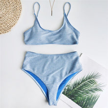 Load image into Gallery viewer, Glitter Sparkling Female Swimsuit High Waist Bikini Women's High Waist Bikinis Party Glitter Scoop Neck Crop Top Swimsuits Two Piece Bathing Suit Women Swimwear Two-pieces Bikini Set Summer Swim Suit