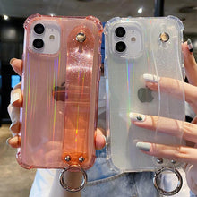 Load image into Gallery viewer, Glitter Wrist Strap Transparent Shockproof Soft Cover with Strap Phone Case For iPhone 13 11 12 14 Pro Max XS Max XR X 7 8 Plus 12 13Pro 14 Transparent Soft Back Cover Adjustable Strap Iphone Case