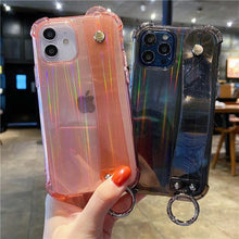 Load image into Gallery viewer, Glitter Wrist Strap Transparent Shockproof Soft Cover with Strap Phone Case For iPhone 13 11 12 14 Pro Max XS Max XR X 7 8 Plus 12 13Pro 14 Transparent Soft Back Cover Adjustable Strap Iphone Case