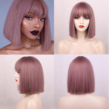 Load image into Gallery viewer, Glorious Synthetic Wigs Short Bob Wigs Black/Pink Bangs Wigs for Women Heat Resistant Fiber Hair Brazilin Wigs For Black Women Cosplay Wigs For Women