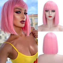 Load image into Gallery viewer, Glorious Synthetic Wigs Short Bob Wigs Black/Pink Bangs Wigs for Women Heat Resistant Fiber Hair Brazilin Wigs For Black Women Cosplay Wigs For Women