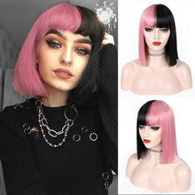 Load image into Gallery viewer, Glorious Synthetic Wigs Short Bob Wigs Black/Pink Bangs Wigs for Women Heat Resistant Fiber Hair Brazilin Wigs For Black Women Cosplay Wigs For Women