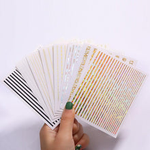 Load image into Gallery viewer, Gold Silver 3D Nail Sticker Curve Stripe Lines Nails Stickers Gradient Adhesive Striping Tape Nail Art Stickers Decal Decoration Metallic Curve Strip Line Nail Decal Self-Adhesive 3D Wave Design Decoration for Women Girls