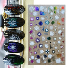 Load image into Gallery viewer, Gold Silver White Snowflakes 3D Nail Stickers Iridescent Self Adhesive Transfer Decals Manicures Art Decoration Slider Nails Decals Sticker Hot Sexy Girl Tip Back Glue Decal Cool Lollipop Self Adhesive Acrylic Tips Tool Decoration