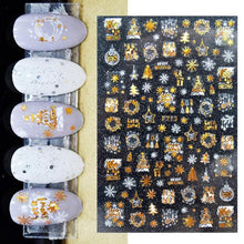 Load image into Gallery viewer, Gold Silver White Snowflakes 3D Nail Stickers Iridescent Self Adhesive Transfer Decals Manicures Art Decoration Slider Nails Decals Sticker Hot Sexy Girl Tip Back Glue Decal Cool Lollipop Self Adhesive Acrylic Tips Tool Decoration