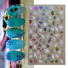 Load image into Gallery viewer, Gold Silver White Snowflakes 3D Nail Stickers Iridescent Self Adhesive Transfer Decals Manicures Art Decoration Slider Nails Decals Sticker Hot Sexy Girl Tip Back Glue Decal Cool Lollipop Self Adhesive Acrylic Tips Tool Decoration
