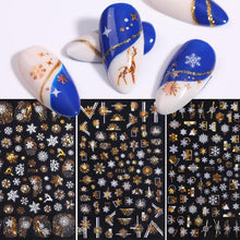 Load image into Gallery viewer, Gold Silver White Snowflakes 3D Nail Stickers Iridescent Self Adhesive Transfer Decals Manicures Art Decoration Slider Nails Decals Sticker Hot Sexy Girl Tip Back Glue Decal Cool Lollipop Self Adhesive Acrylic Tips Tool Decoration