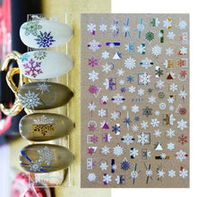 Load image into Gallery viewer, Gold Silver White Snowflakes 3D Nail Stickers Iridescent Self Adhesive Transfer Decals Manicures Art Decoration Slider Nails Decals Sticker Hot Sexy Girl Tip Back Glue Decal Cool Lollipop Self Adhesive Acrylic Tips Tool Decoration