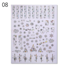 Load image into Gallery viewer, Gold Silver White Snowflakes 3D Nail Stickers Iridescent Self Adhesive Transfer Decals Manicures Art Decoration Slider Nails Decals Sticker Hot Sexy Girl Tip Back Glue Decal Cool Lollipop Self Adhesive Acrylic Tips Tool Decoration