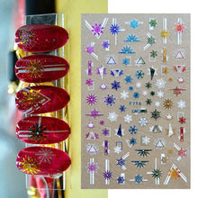 Load image into Gallery viewer, Gold Silver White Snowflakes 3D Nail Stickers Iridescent Self Adhesive Transfer Decals Manicures Art Decoration Slider Nails Decals Sticker Hot Sexy Girl Tip Back Glue Decal Cool Lollipop Self Adhesive Acrylic Tips Tool Decoration
