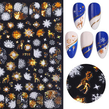 Load image into Gallery viewer, Gold Silver White Snowflakes 3D Nail Stickers Iridescent Self Adhesive Transfer Decals Manicures Art Decoration Slider Nails Decals Sticker Hot Sexy Girl Tip Back Glue Decal Cool Lollipop Self Adhesive Acrylic Tips Tool Decoration