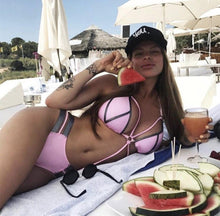 Load image into Gallery viewer, Golden Bikini Set Padded Women Swimsuit Push Up Swimwear Summer Beachwear Bathing Suit Women's Push Up Two Piece Bikini Swimsuits Elegant Lace Up Bathing Suits